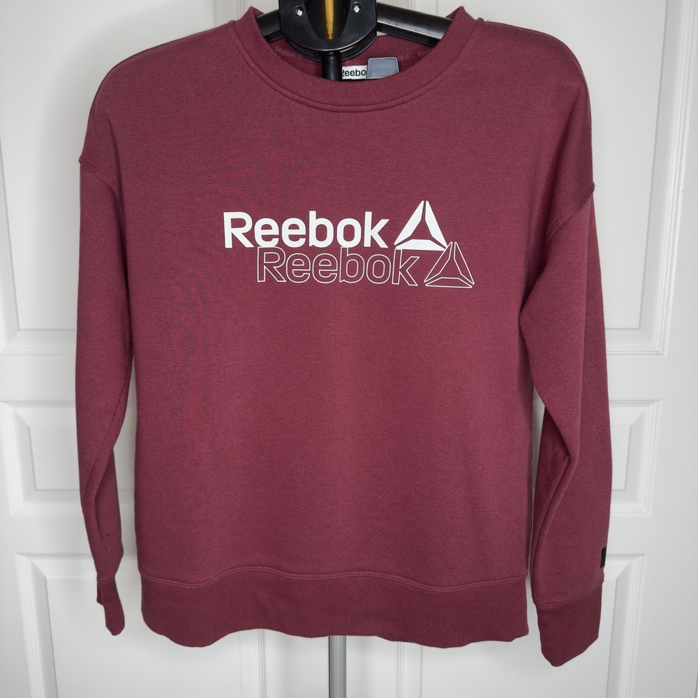 Reebok‎ Sweatshirt Mens XS Red Graphic Logo Crewneck Fleece Pullover Sports Gym